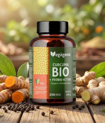 Cúrcuma con jengibre y pimienta negra Bio con probióticos y prebióticos, la fórmula avanzada de VEGAGENO